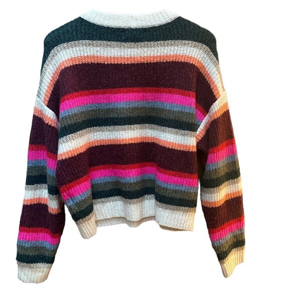 American Eagle Sweater Multicolor Striped Cropped Crew Neck Cozy Boho Size M - Picture 3 of 7